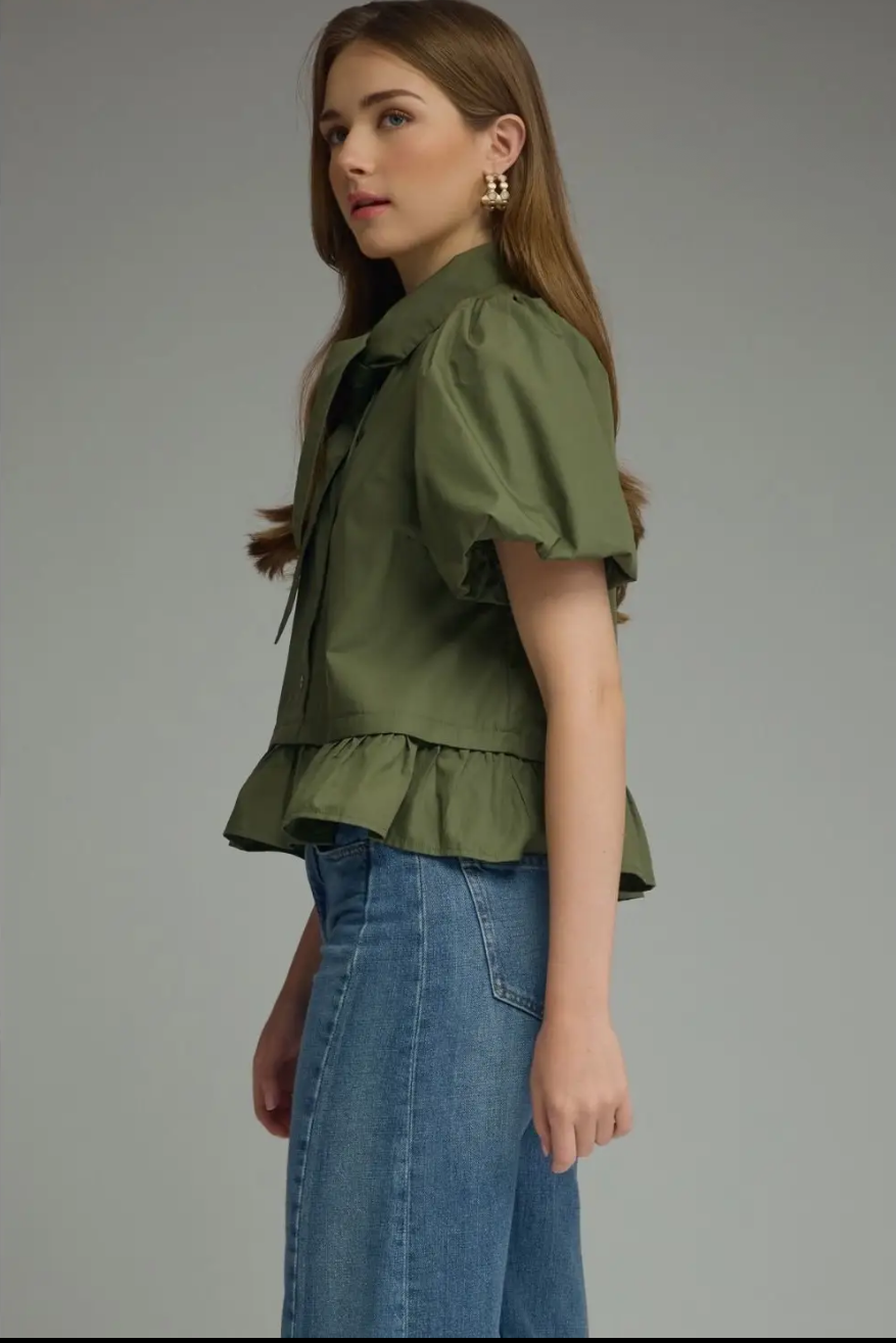 Hunter Green Puff Sleeve