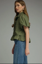 Hunter Green Puff Sleeve