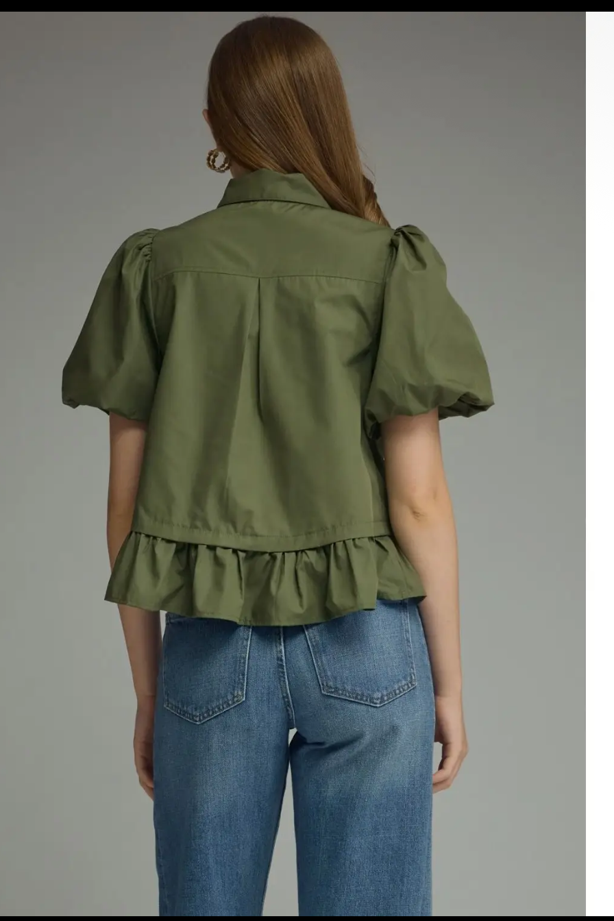 Hunter Green Puff Sleeve