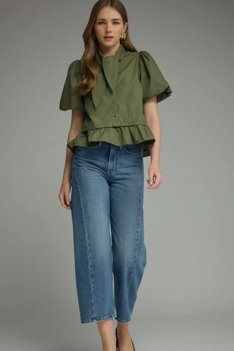 Hunter Green Puff Sleeve
