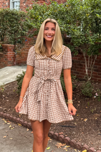 Gingham Sailor Collar Button Down Dress