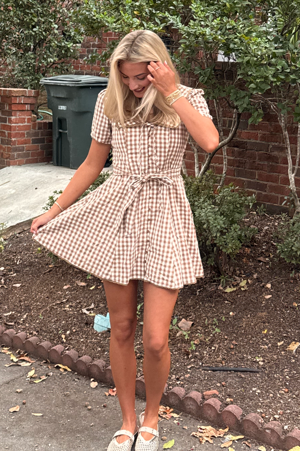Gingham Sailor Collar Button Down Dress