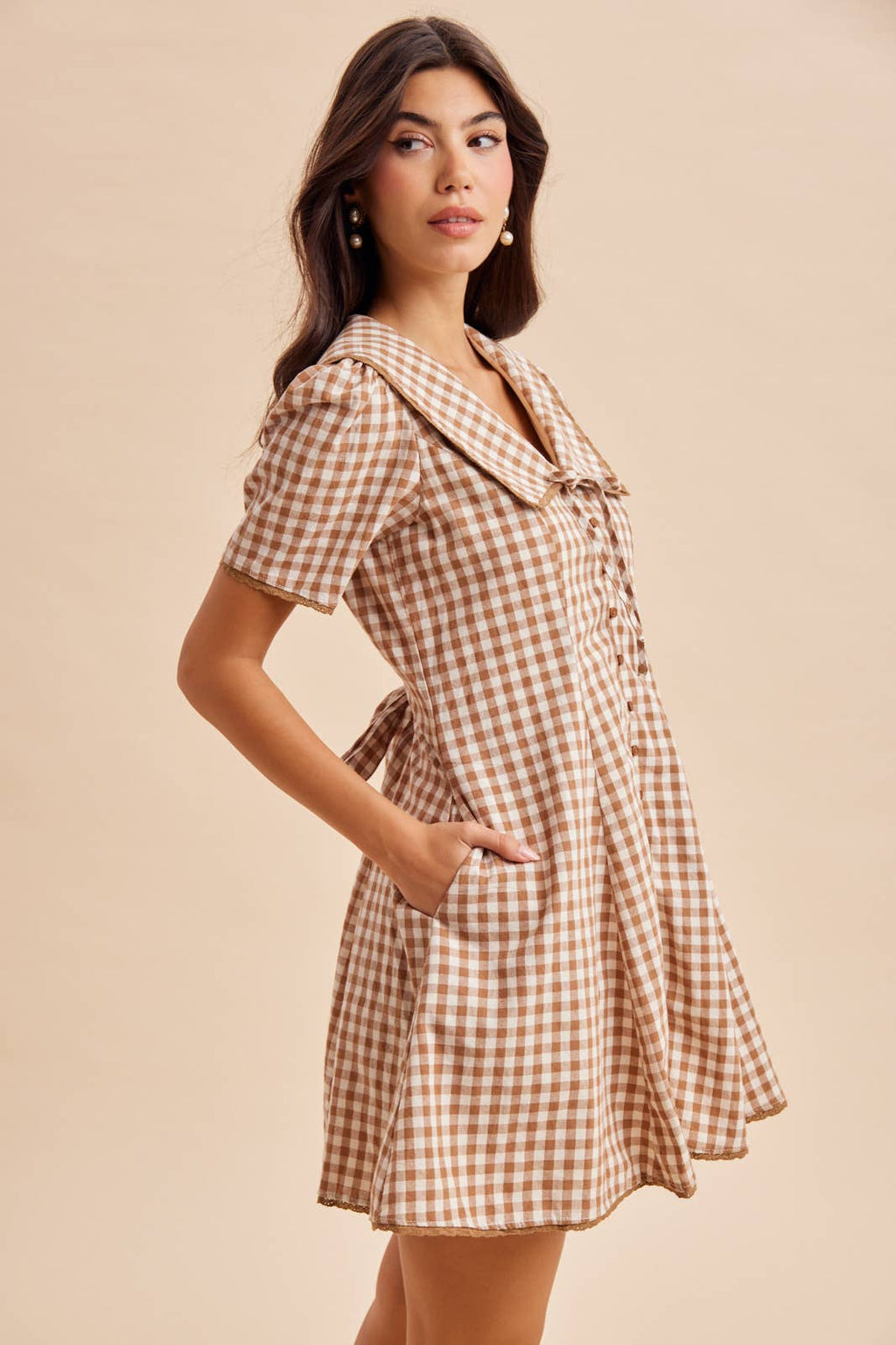 Gingham Sailor Collar Button Down Dress