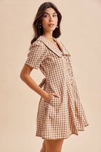 Gingham Sailor Collar Button Down Dress