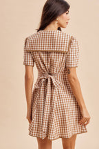 Gingham Sailor Collar Button Down Dress