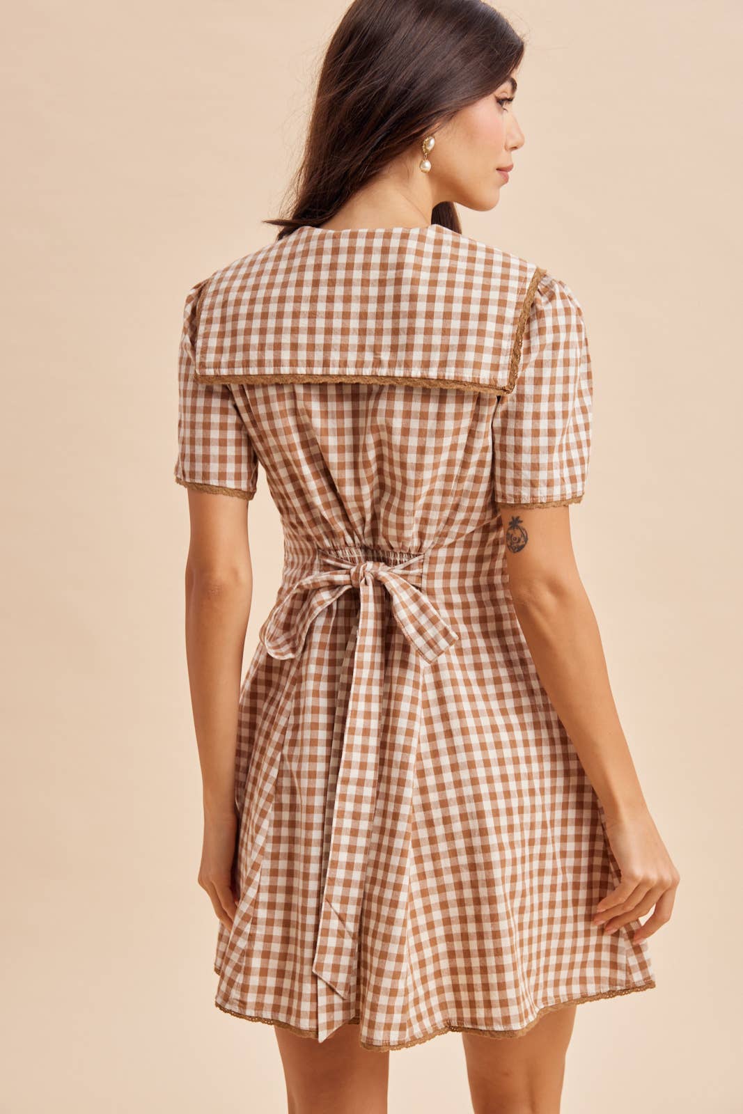 Gingham Sailor Collar Button Down Dress