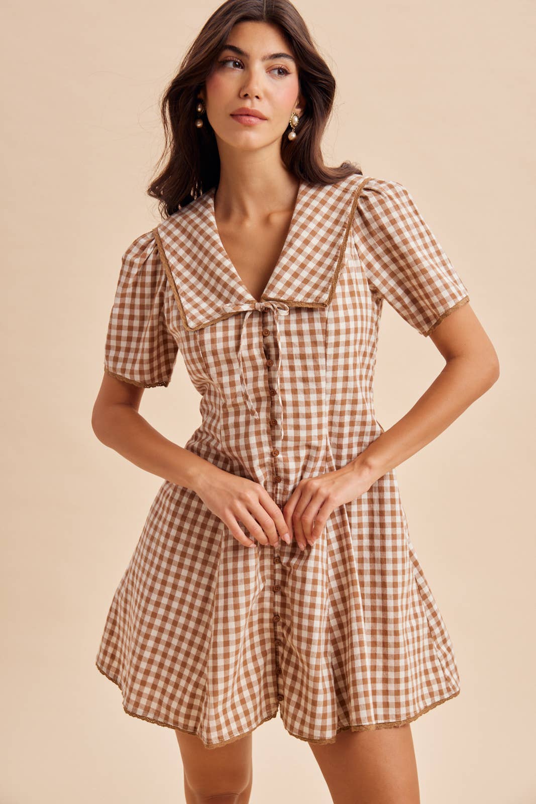 Gingham Sailor Collar Button Down Dress